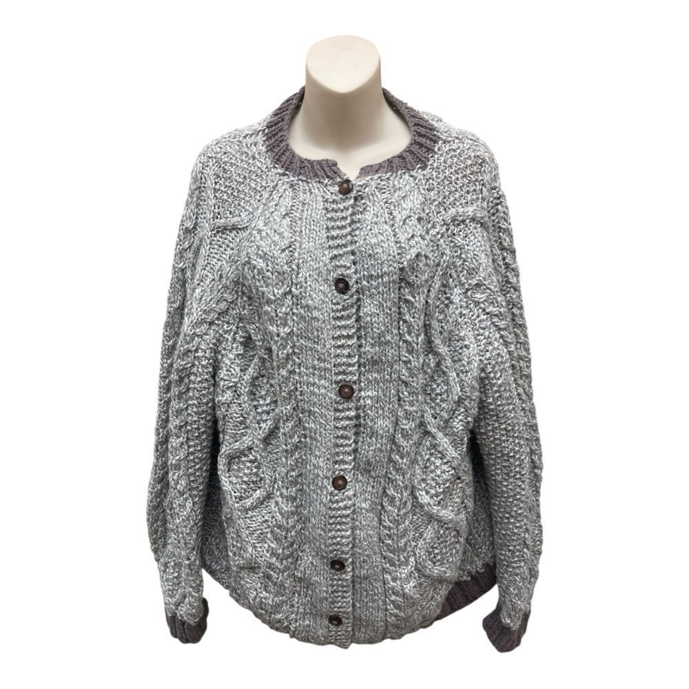 Handmade Chunky Knit Cardigan Sweater XL Button Up Cable Knit Cozy Classic